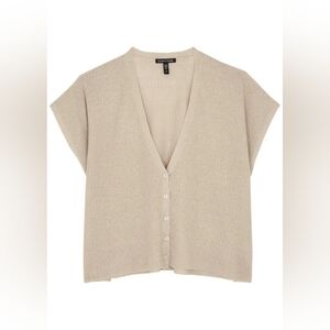 EILEEN FISHER Ribbed Button Front Short Sleeve Beige Cardigan Women's XLarge